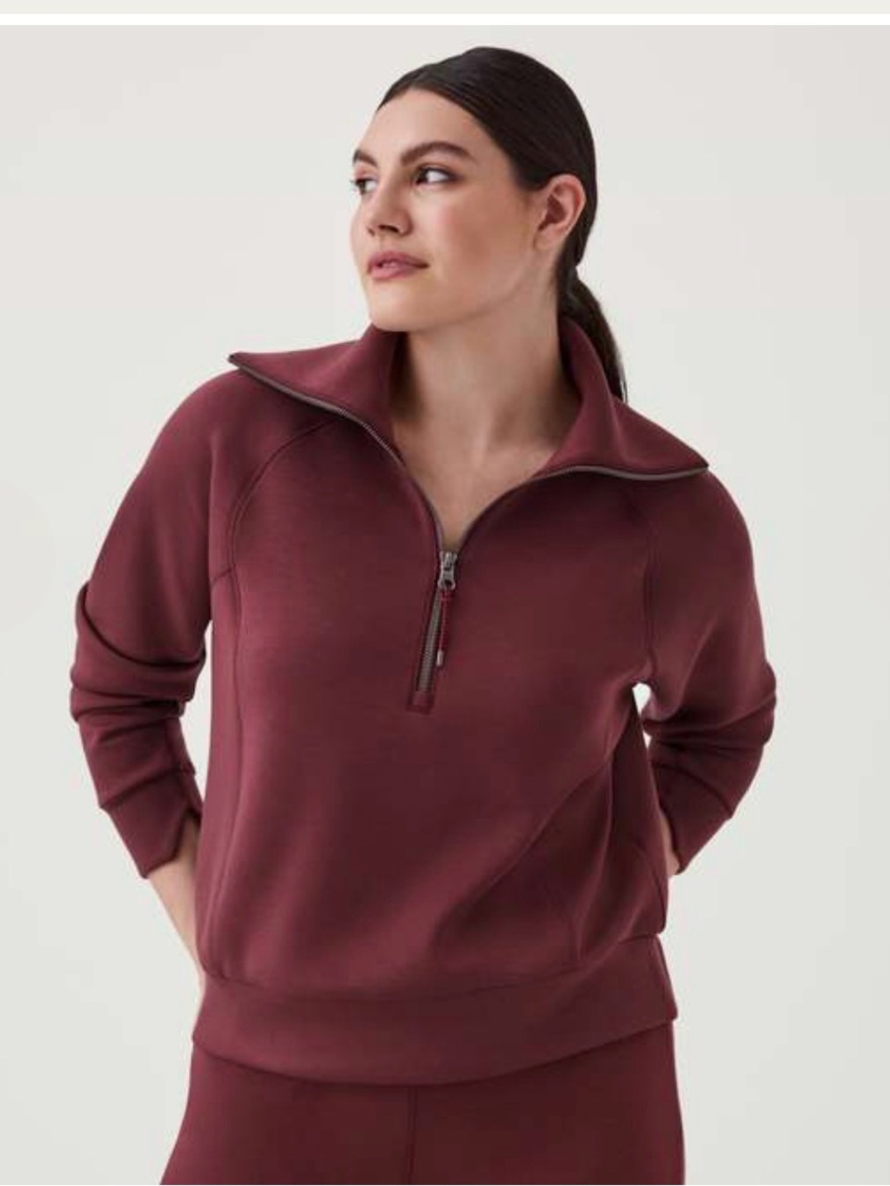 SPANX AirEssentials Half Zip sweatshirt dark palm (maroon) size large